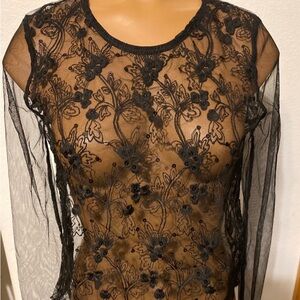 See Thru twinkle Black Embroidered Sequin Top Jrs. XS?